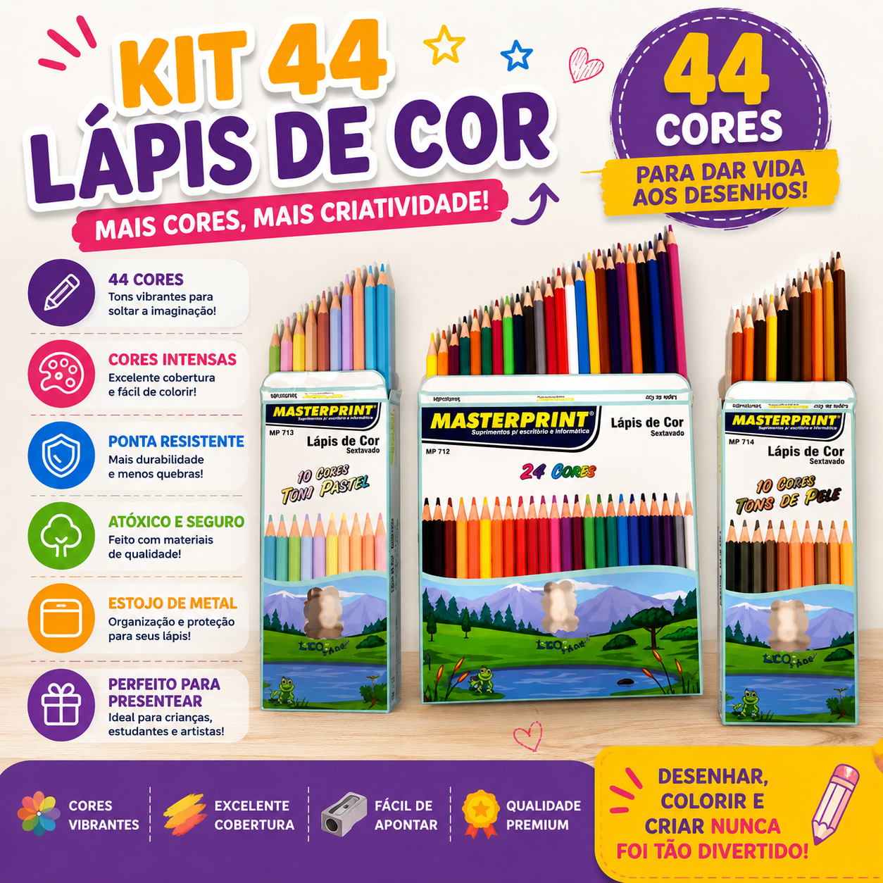 KIT 44 LÁPIS DE COR Castelo Infantil