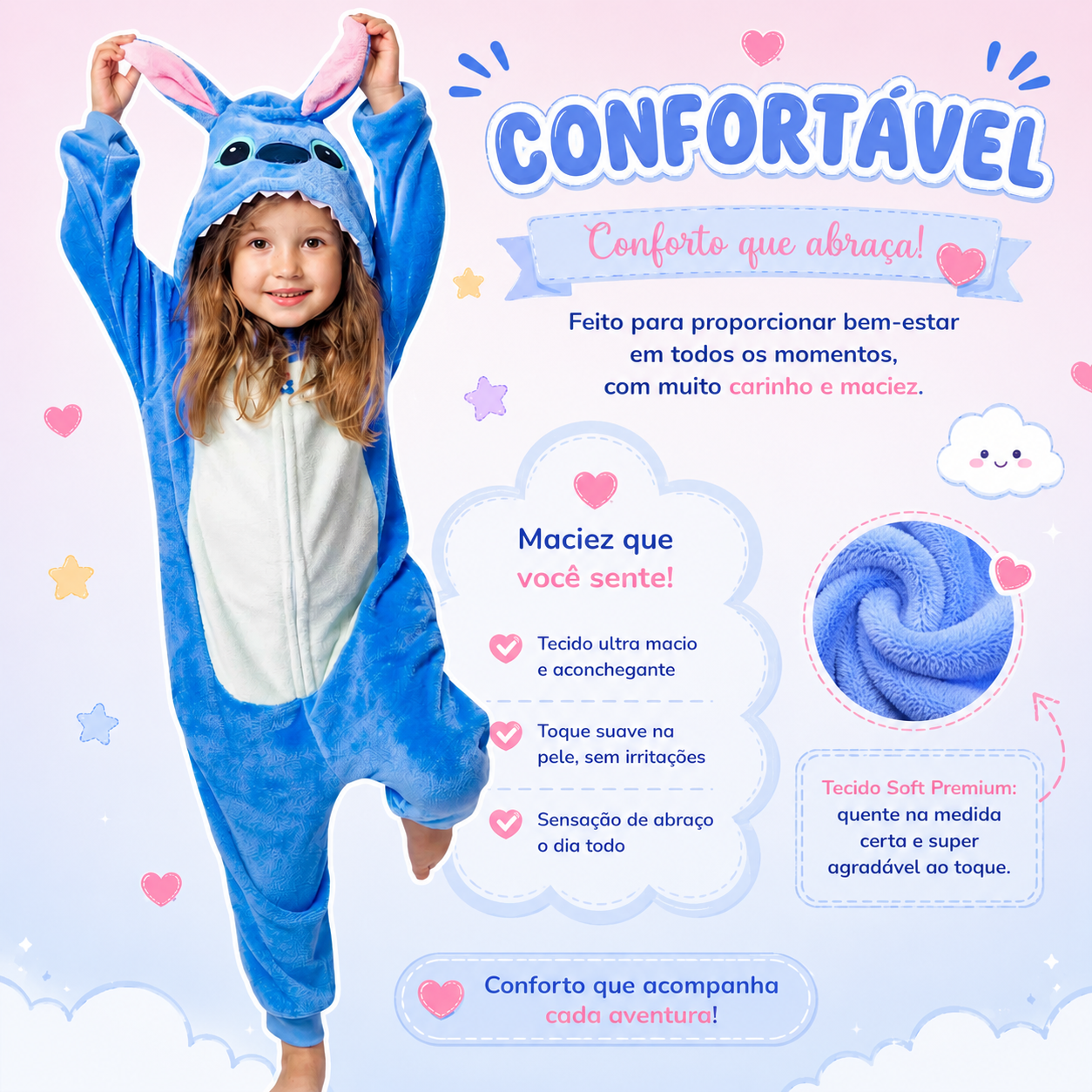 Pijama Macacão Stitch Infantil Plush – Menino e Menina