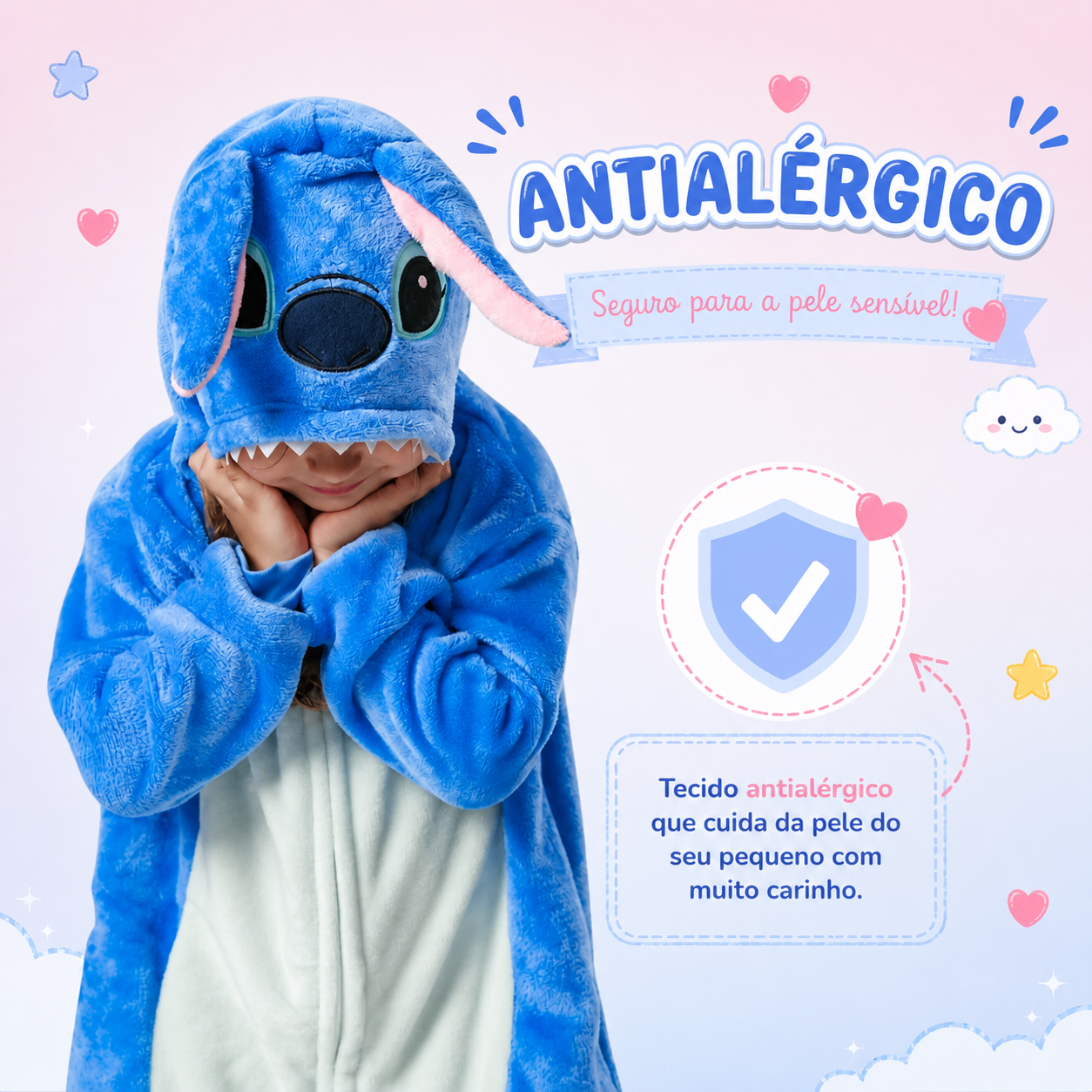 Pijama Macacão Stitch Infantil Plush – Menino e Menina