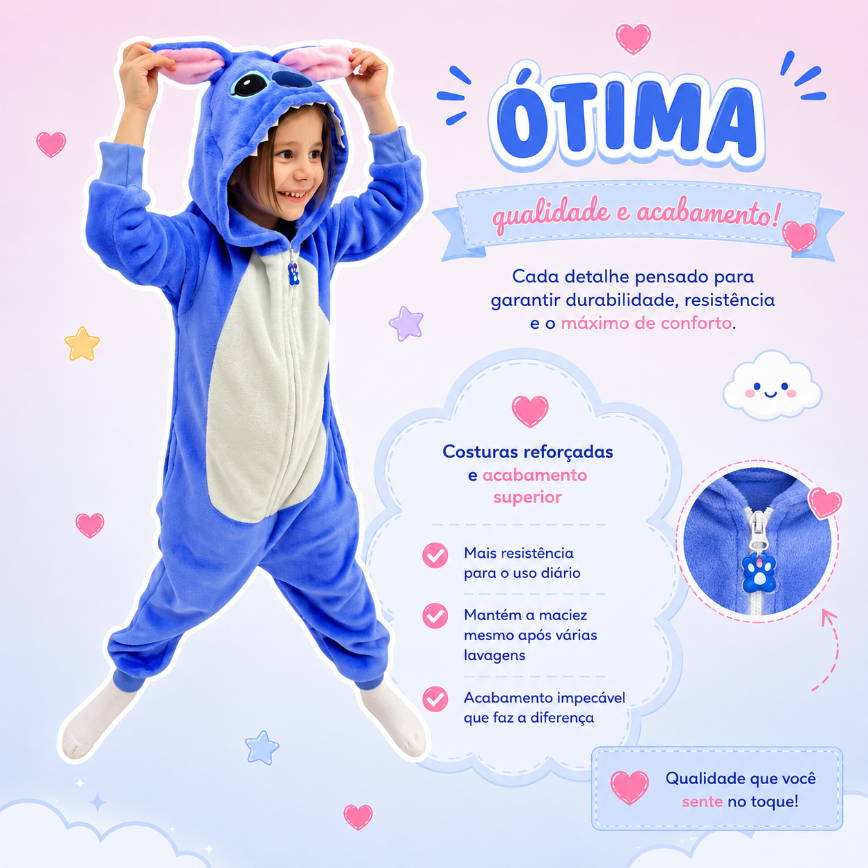 Pijama Macacão Stitch Infantil Plush – Menino e Menina