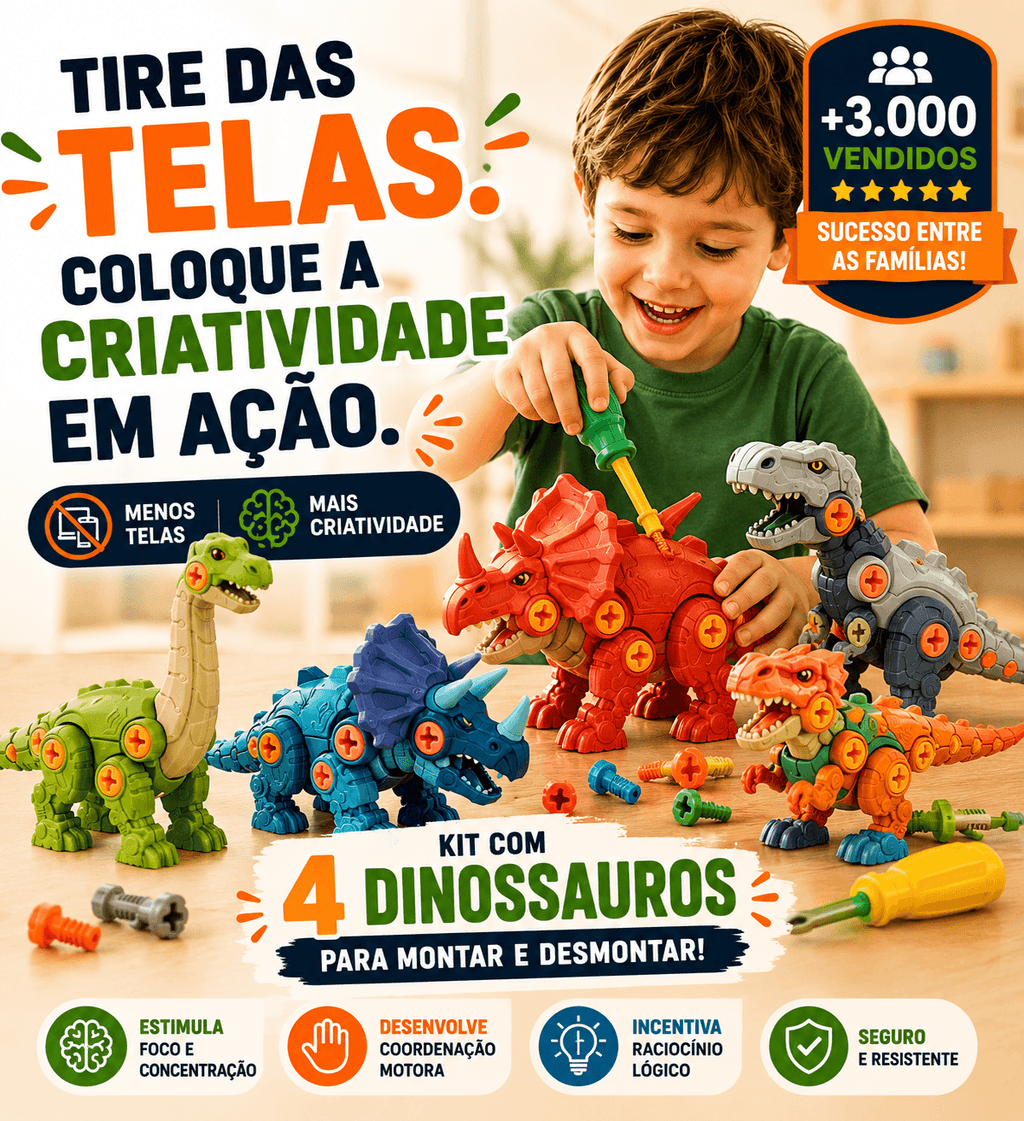 MonterSauros — Kit Educativo com 4 Dinossauros para Montar e Desmontar