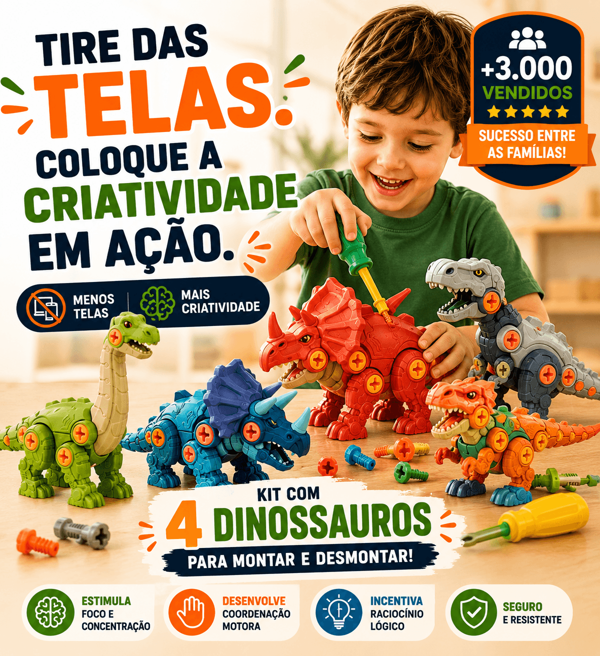 MonterSauros — Kit Educativo com 4 Dinossauros para Montar e Desmontar