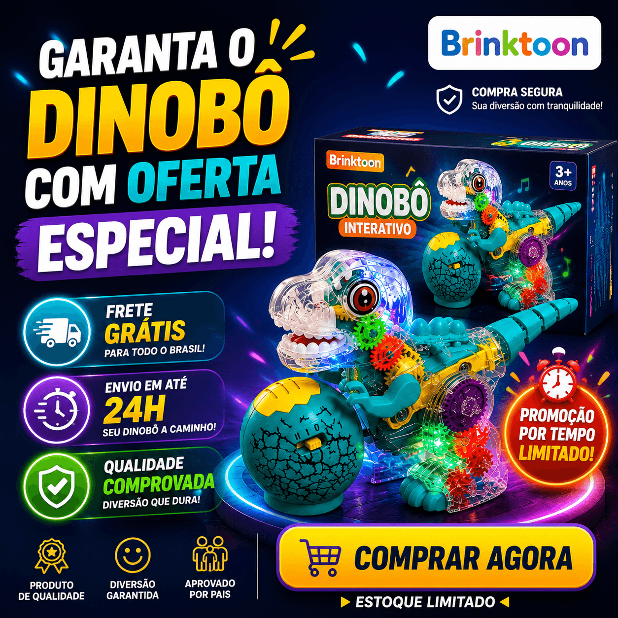 Dinobô Interativo – Aperte o Botão e Veja a Criança Largar as Telas para Brincar 🦖