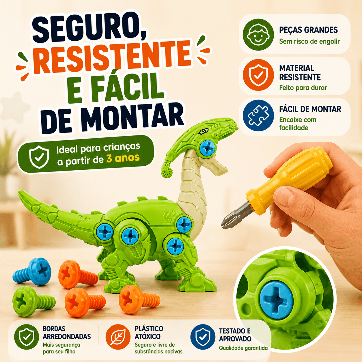 MonterSauros — Kit Educativo com 4 Dinossauros para Montar e Desmontar